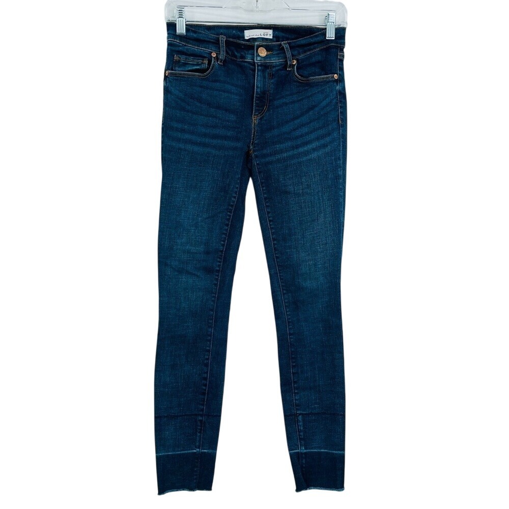 LOFT Modern Skinny Ankle Jeans‎ Womens 25 0 Blue Dark Wash Raw Hem Stretch